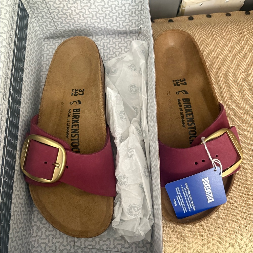 Birkenstock Women's Maroon Sandals with Gold Buckle